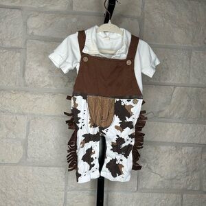 Child’s Cowboy Suit with White Collar Onesie with Snaps and Fringe 12 Months